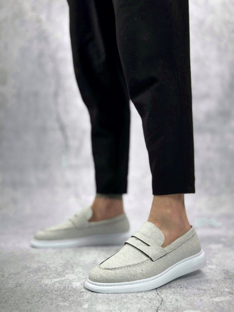 Boa BA0355 Men Classic Shoes, Linen Leather Grey Fashion Shoes - Image 3