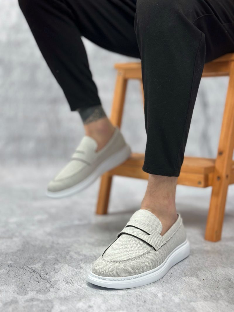 Boa BA0355 Men Classic Shoes, Linen Leather Grey Fashion Shoes
