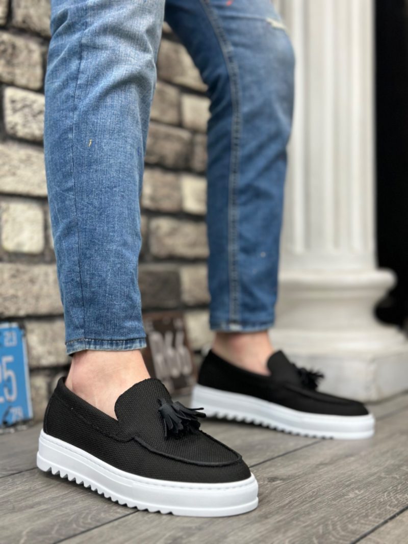 Boa BA0154 Men Sneakers, Linen Leather Black Fashion Shoes - Image 4