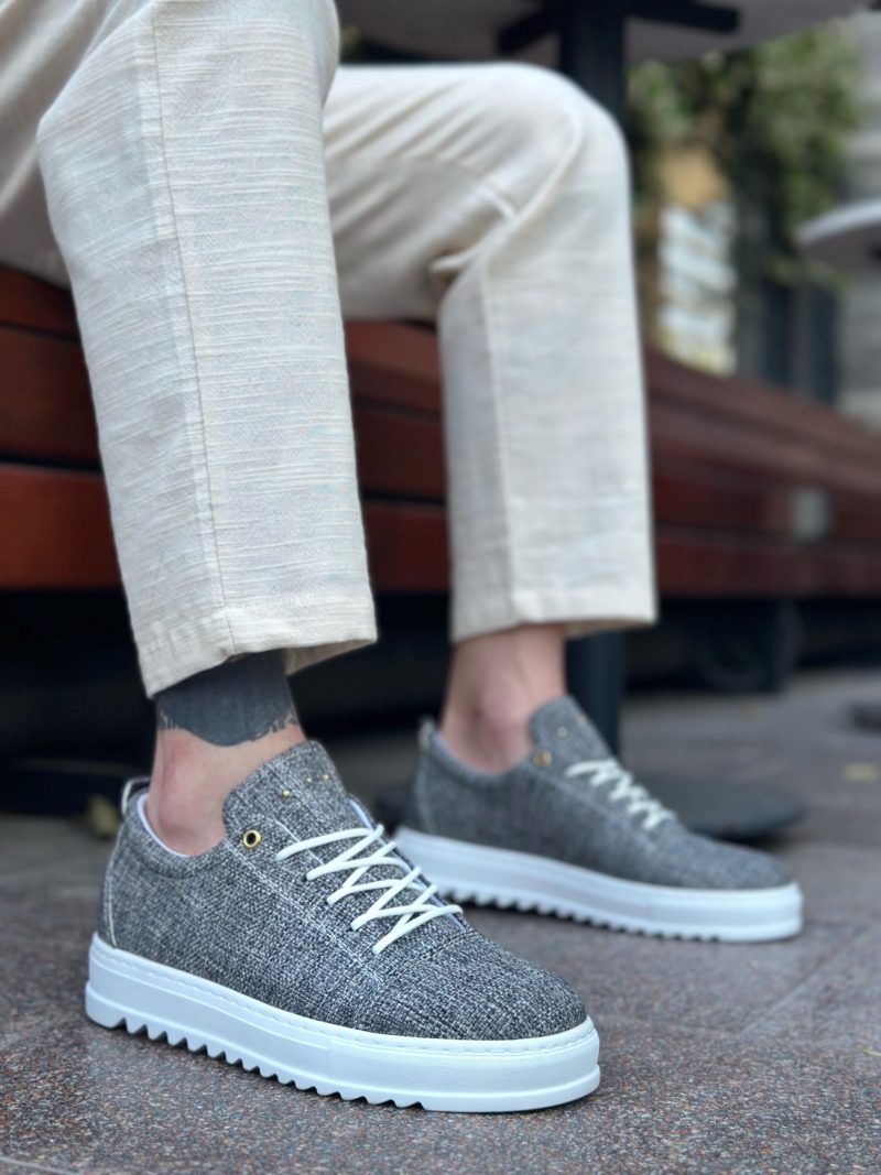 Boa BA0152 Men Sneakers, Linen Leather Grey Fashion Shoes