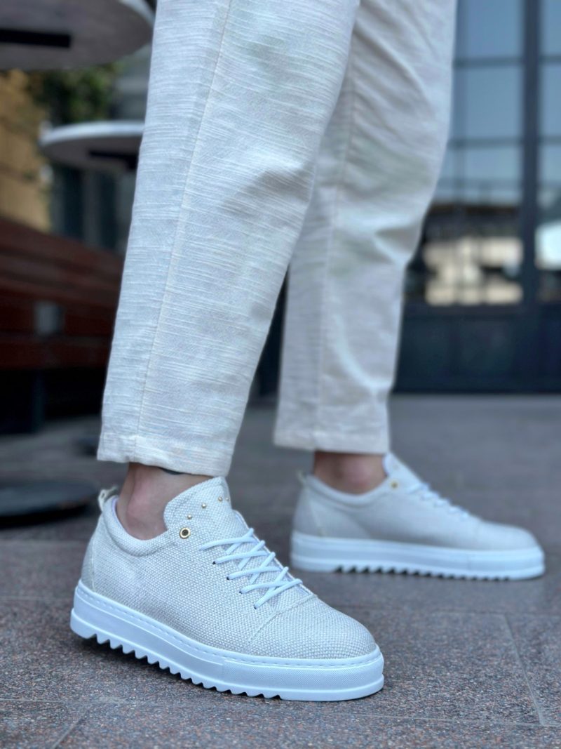 Boa BA0152 Men Sneakers, Linen Leather Beige Fashion Shoes - Image 3