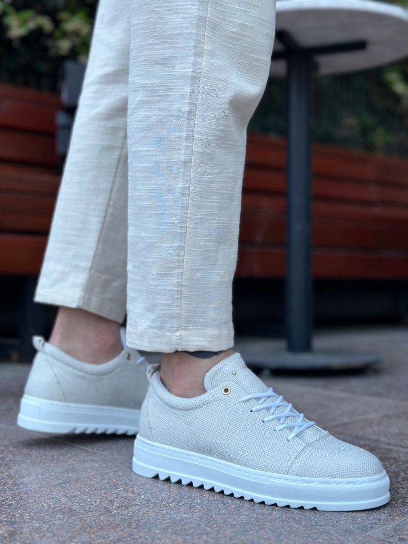 Boa BA0152 Men Sneakers, Linen Leather Beige Fashion Shoes - Image 2