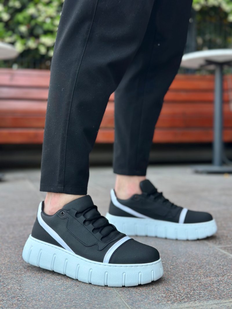 Boa BA0666 Men Sneakers,  Leather Black Fashion Shoes - Image 3
