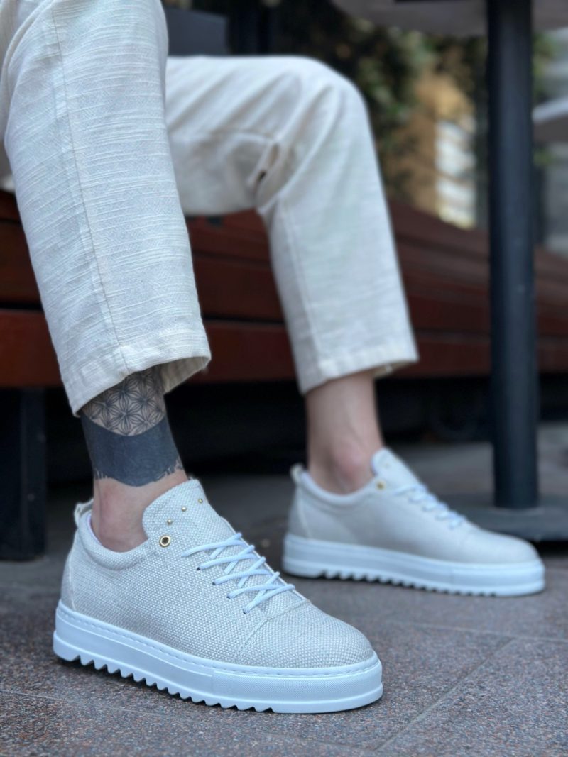 Boa BA0152 Men Sneakers, Linen Leather Beige Fashion Shoes