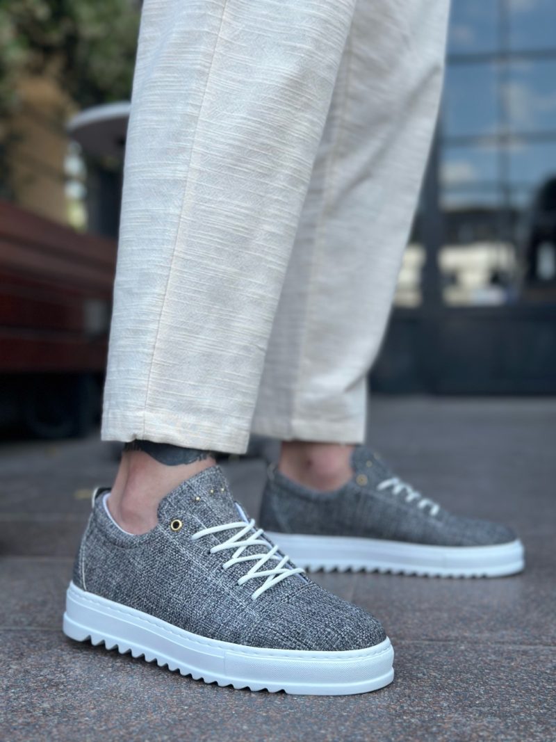 Boa BA0152 Men Sneakers, Linen Leather Grey Fashion Shoes - Image 3