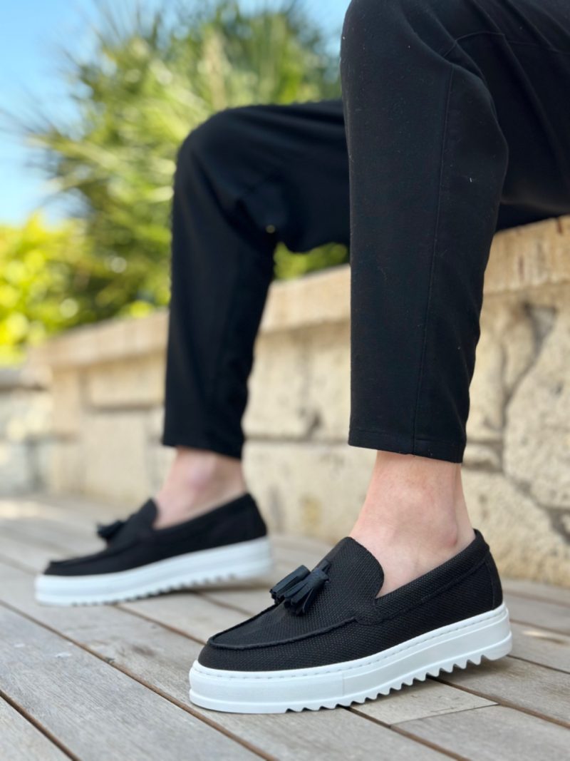 Boa BA0154 Men Sneakers, Linen Leather Black Fashion Shoes - Image 3