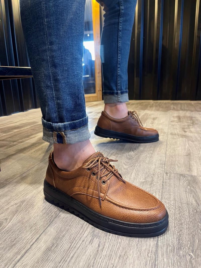 Solaress T12 Mens Sneakers, Leather Daily Shoes Brown Black Sole - Image 2