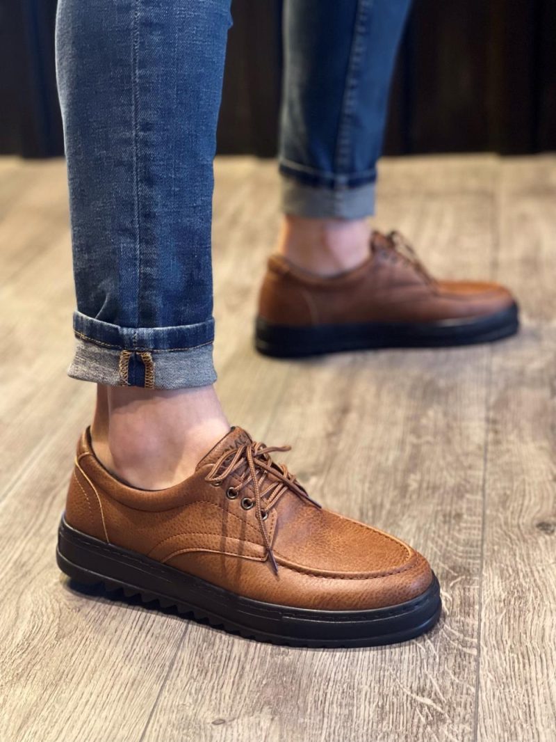 Solaress T12 Mens Sneakers, Leather Daily Shoes Brown Black Sole