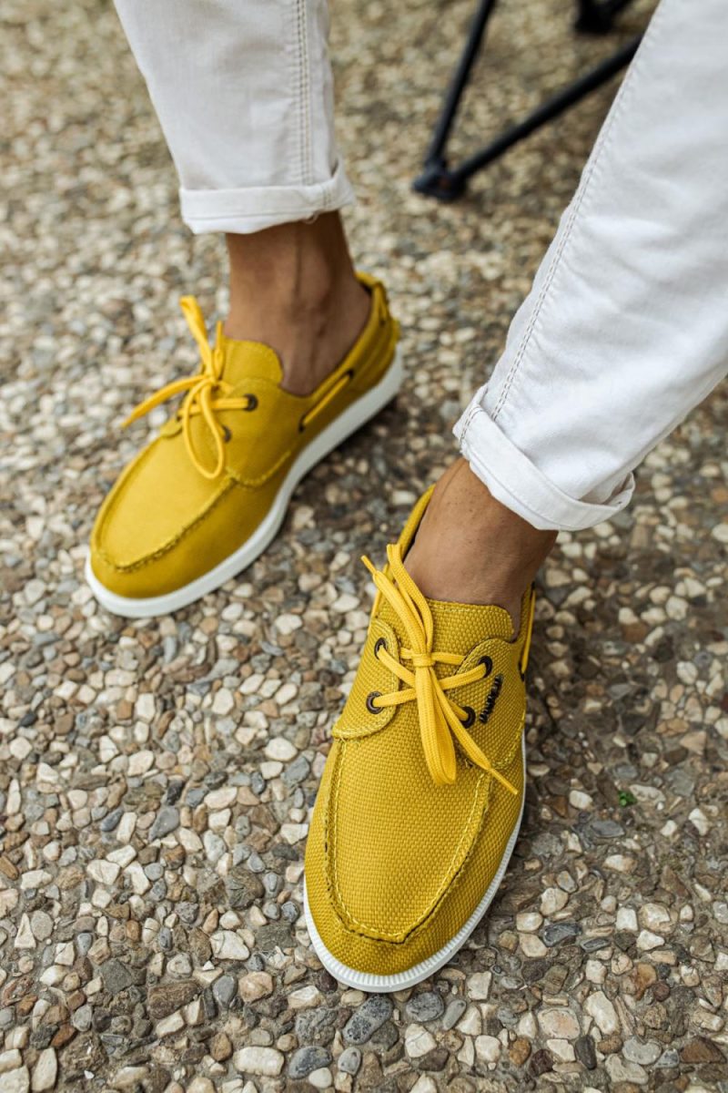 Solaress 008 Mens Sneakers, Leather Daily Shoes Yellow - Image 3