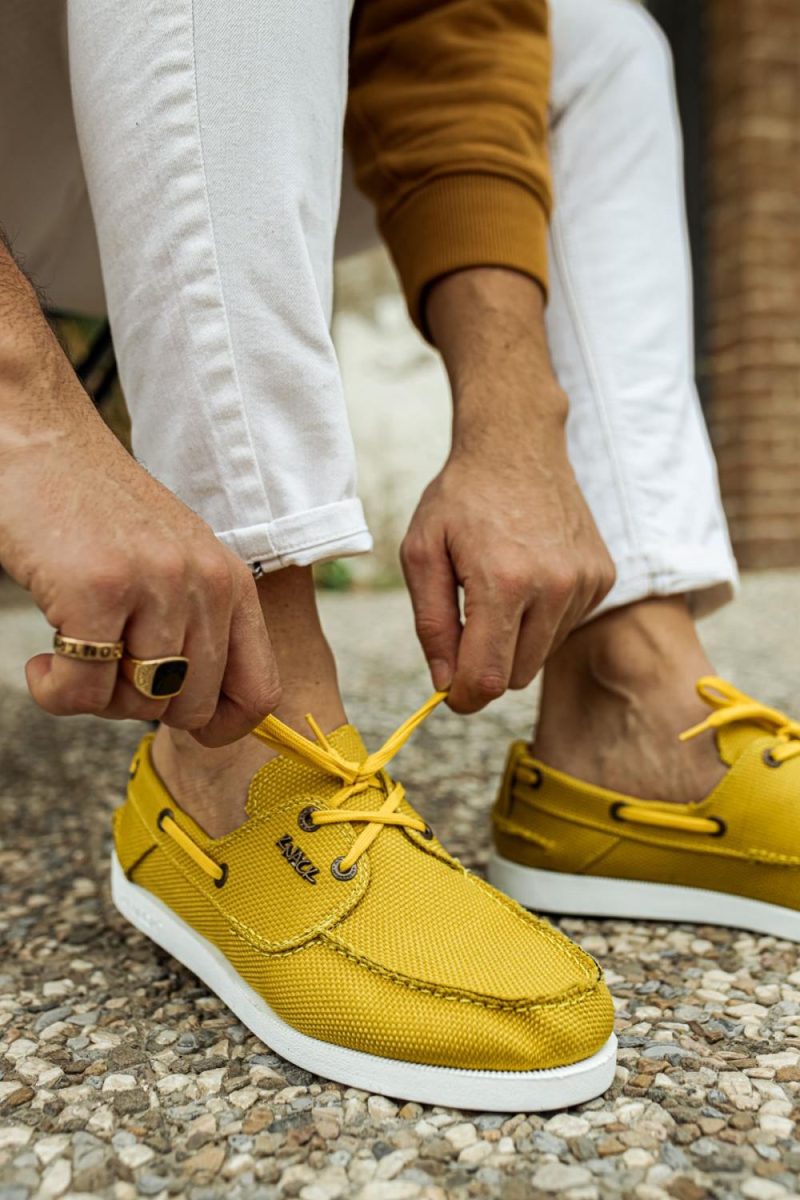 Solaress 008 Mens Sneakers, Leather Daily Shoes Yellow