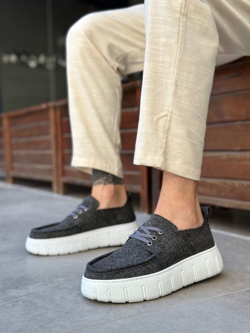 Boa BA0676 Men Sneakers, Linen Leather Grey Fashion Shoes
