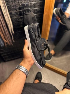 Solaress 008 Mens Sneakers, Leather Daily Shoes Black White Sole
