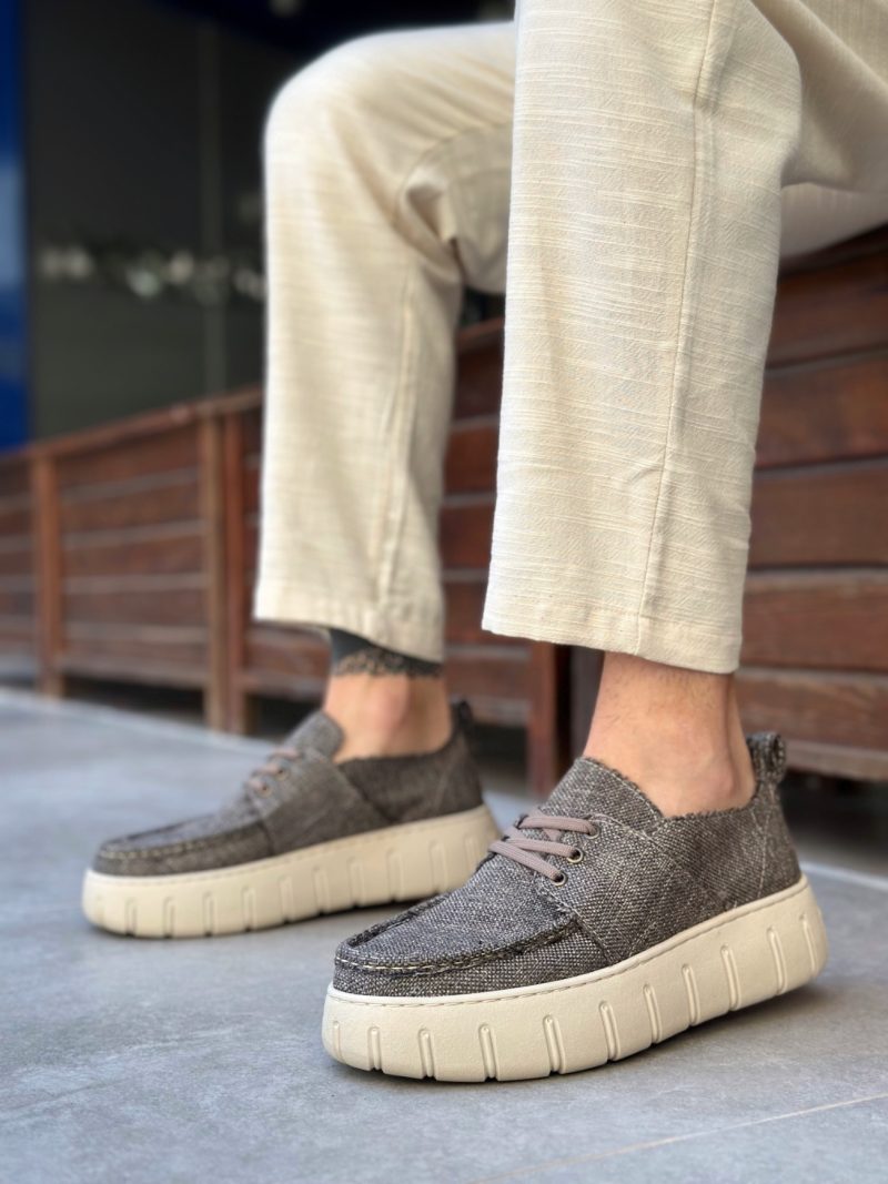 Boa BA0676 Men Sneakers, Linen Leather Brown Fashion Shoes
