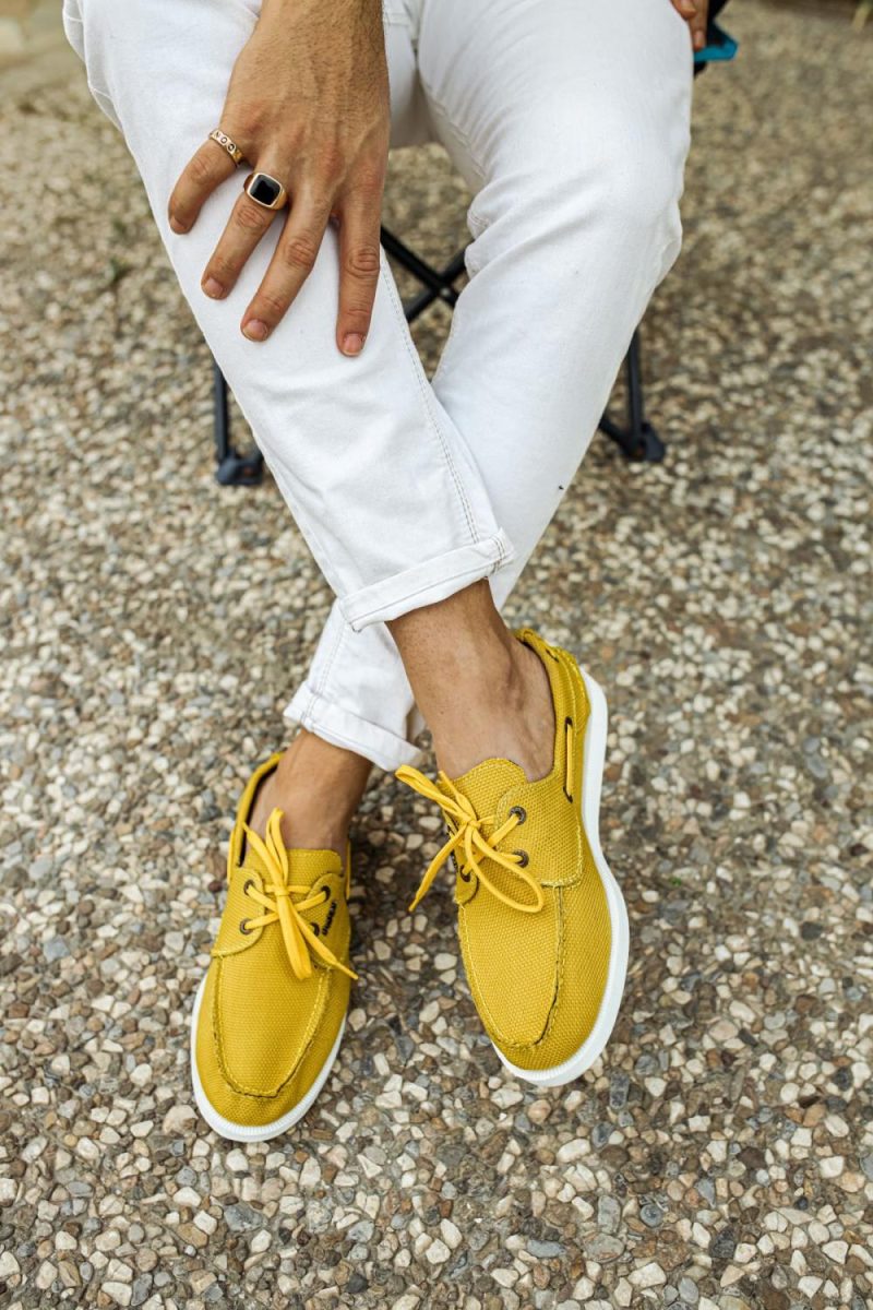 Solaress 008 Mens Sneakers, Leather Daily Shoes Yellow - Image 5
