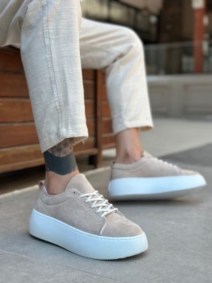 Boa LE11-K Men Sneakers,  Leather Beige Fashion Shoes