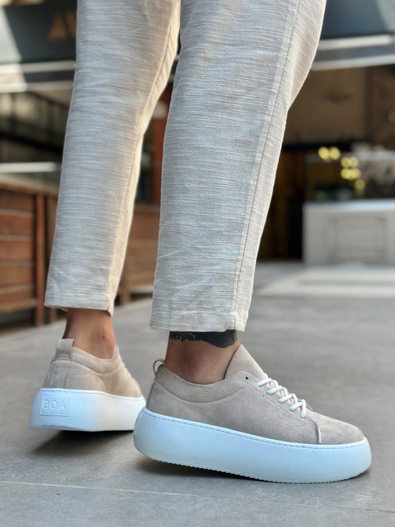 Boa LE11-K Men Sneakers,  Leather Beige Fashion Shoes - Image 2
