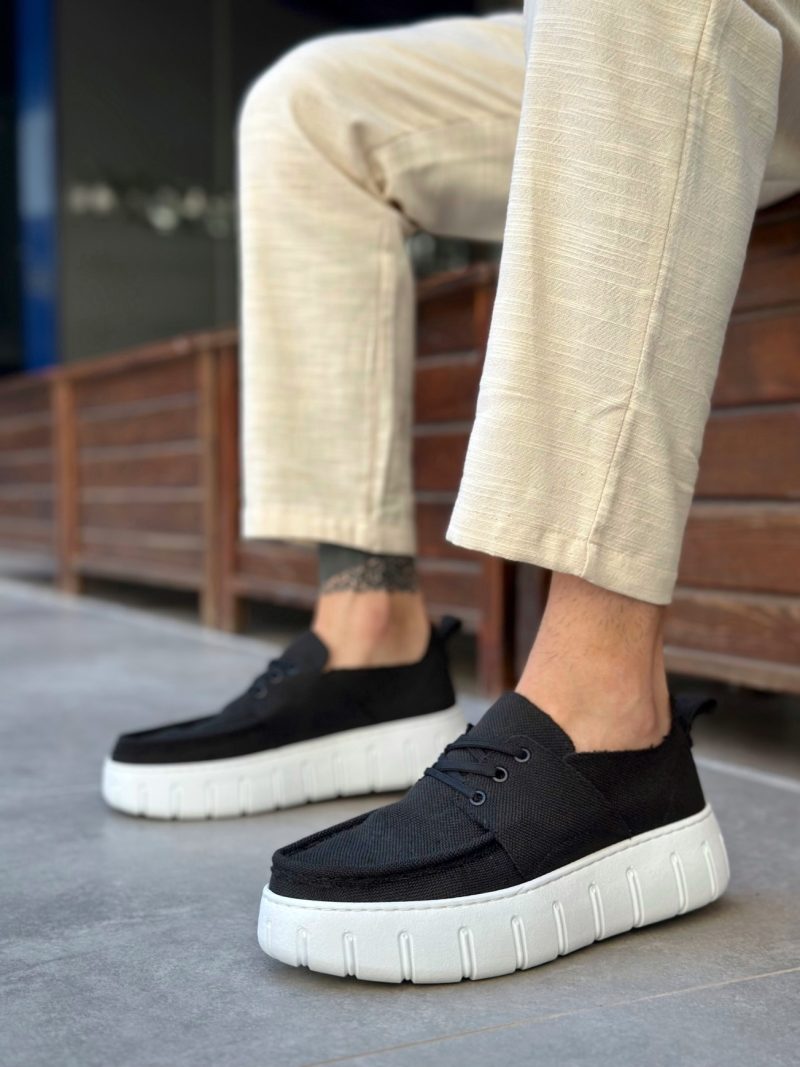 Boa BA0676 Men Sneakers, Linen Leather Black  Fashion Shoes