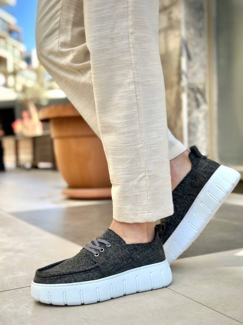 Boa BA0676 Men Sneakers, Linen Leather Grey Fashion Shoes - Image 3