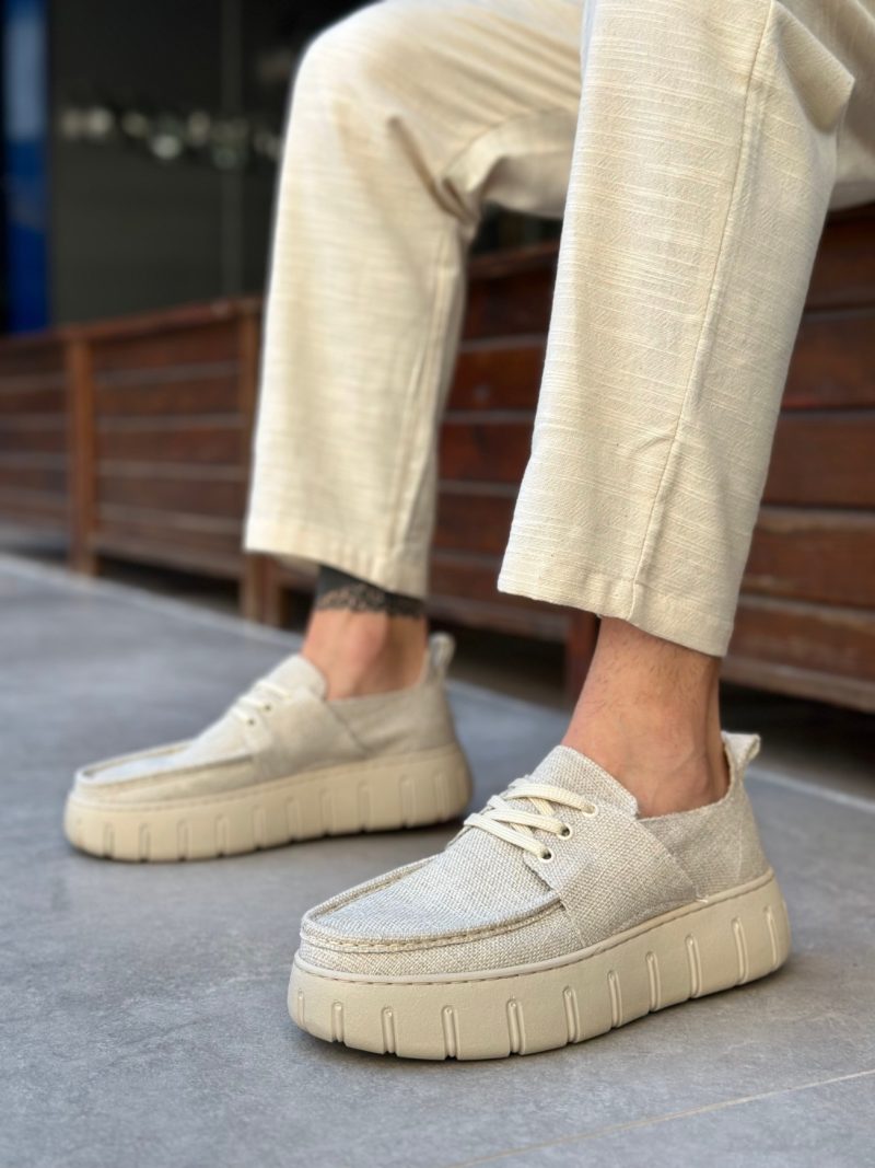 Boa BA0676 Men Sneakers, Linen Leather Sand Beigei Fashion Shoes