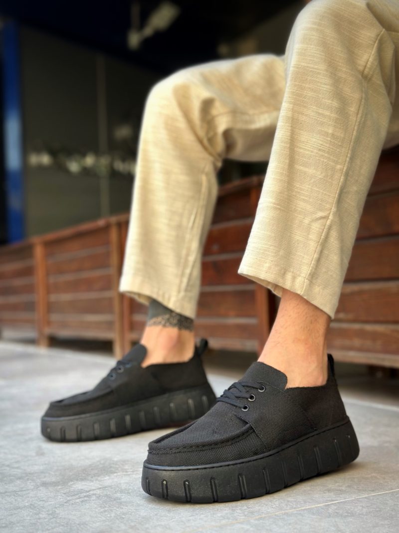 Boa BA0676 Men Sneakers, Linen Leather Black Fashion Shoes