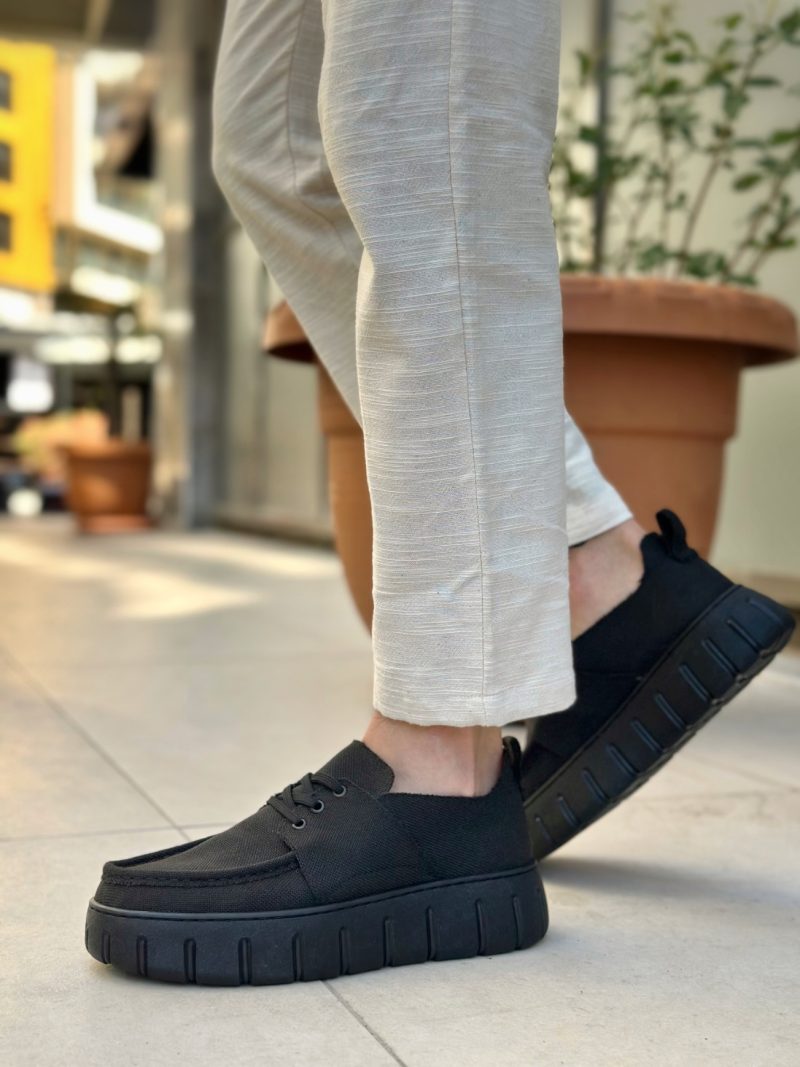 Boa BA0676 Men Sneakers, Linen Leather Black Fashion Shoes - Image 3