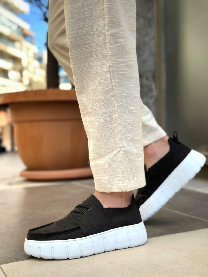 Boa BA0676 Men Sneakers, Linen Leather Black  Fashion Shoes - Image 2