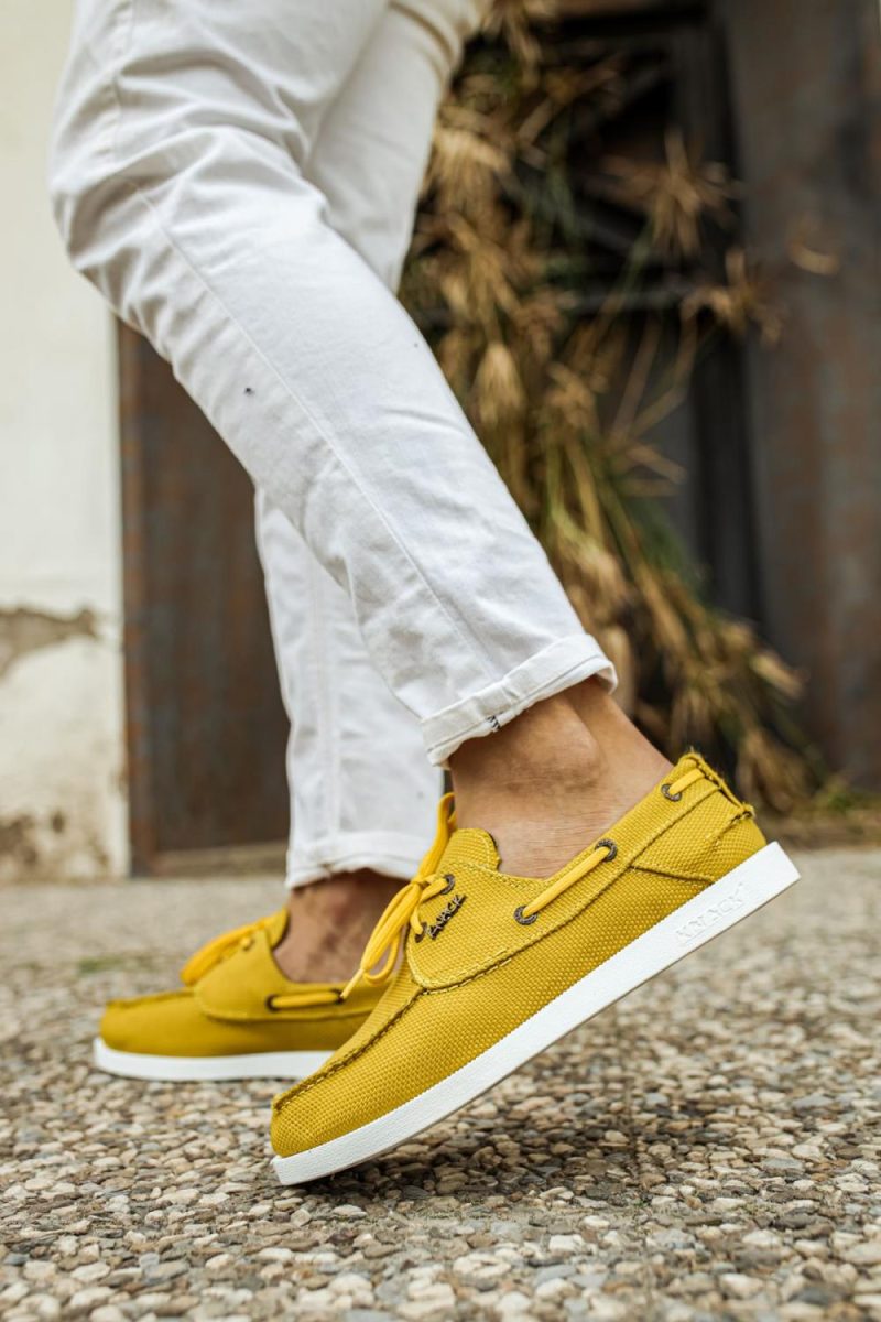 Solaress 008 Mens Sneakers, Leather Daily Shoes Yellow - Image 7