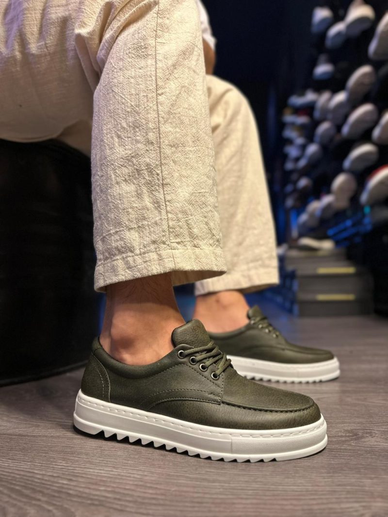 Solaress T12 Mens Sneakers, Leather Daily Shoes Green - Image 2