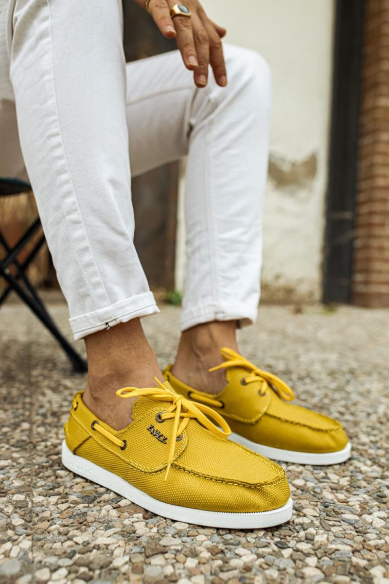 Solaress 008 Mens Sneakers, Leather Daily Shoes Yellow - Image 4