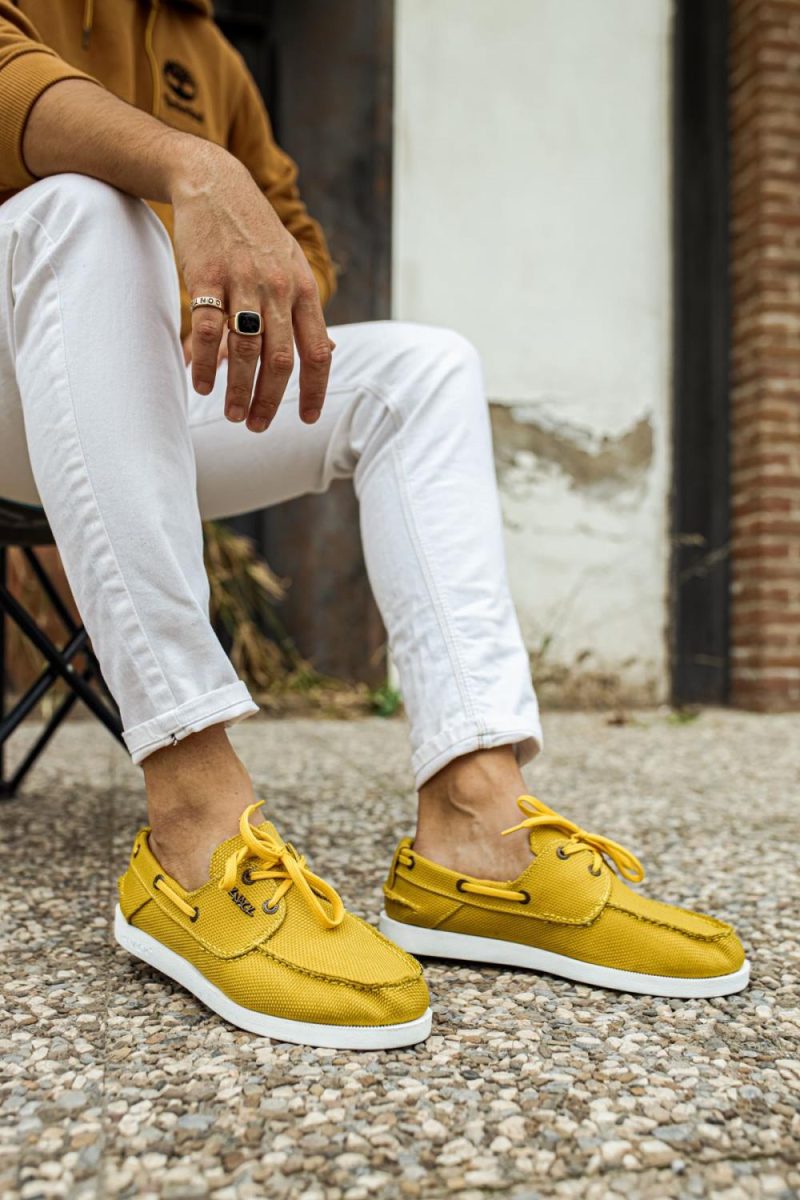 Solaress 008 Mens Sneakers, Leather Daily Shoes Yellow - Image 2