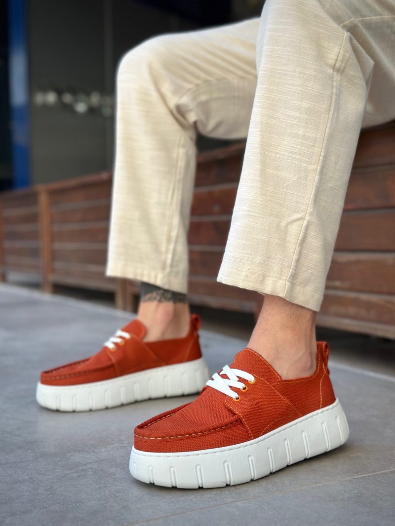 Boa BA0676 Men Sneakers, Linen Leather Orange Fashion Shoes