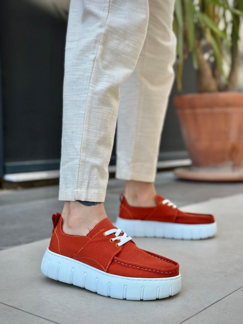 Boa BA0676 Men Sneakers, Linen Leather Orange Fashion Shoes - Image 3