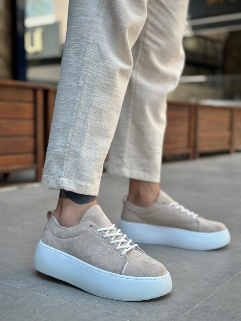 Boa LE11-K Men Sneakers,  Leather Beige Fashion Shoes - Image 3