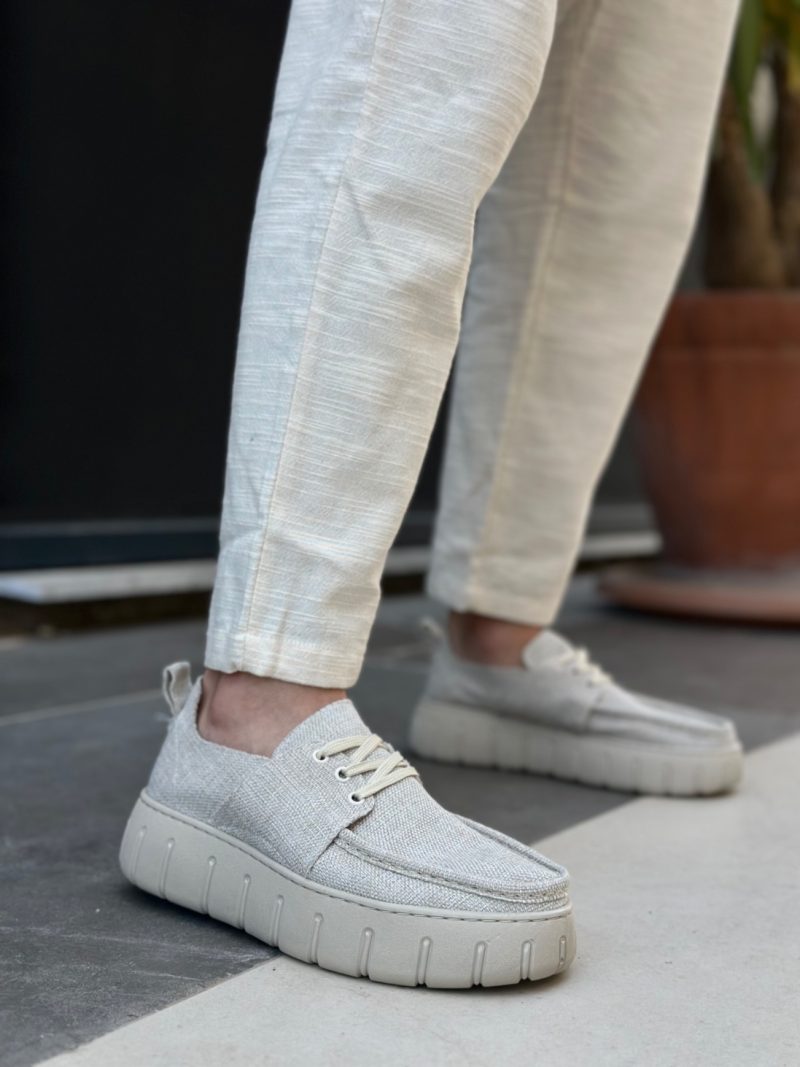 Boa BA0676 Men Sneakers, Linen Leather Sand Beigei Fashion Shoes - Image 4