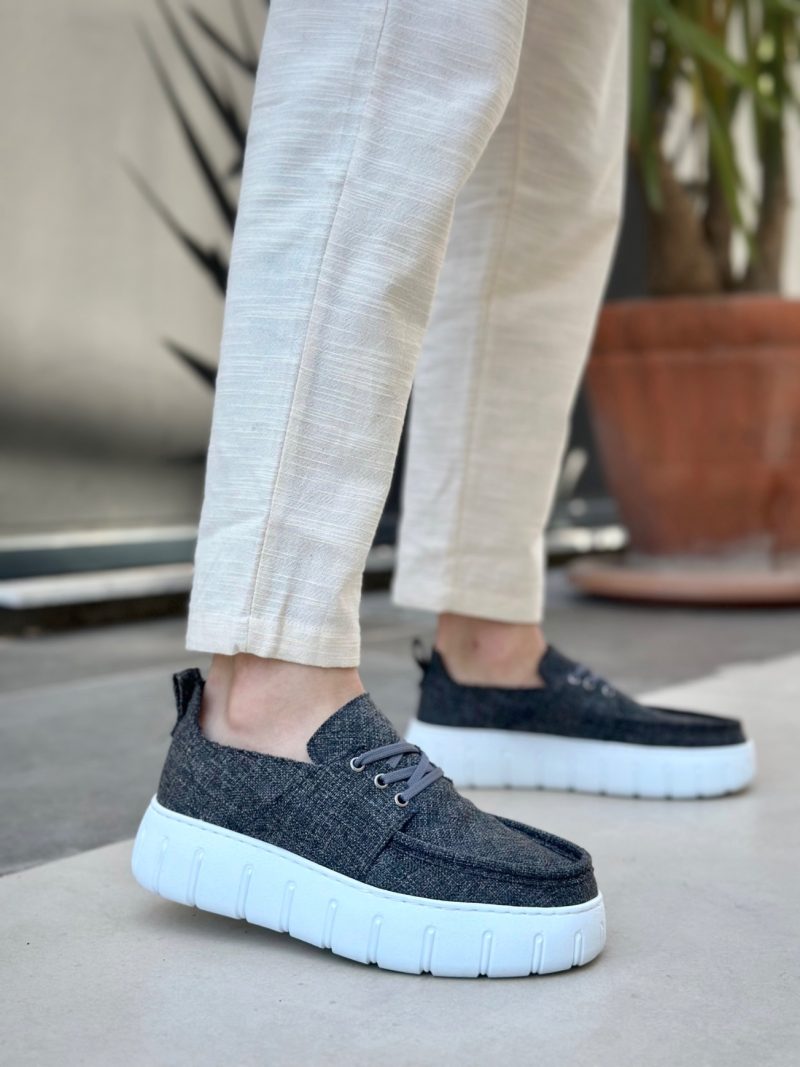 Boa BA0676 Men Sneakers, Linen Leather Grey Fashion Shoes - Image 2