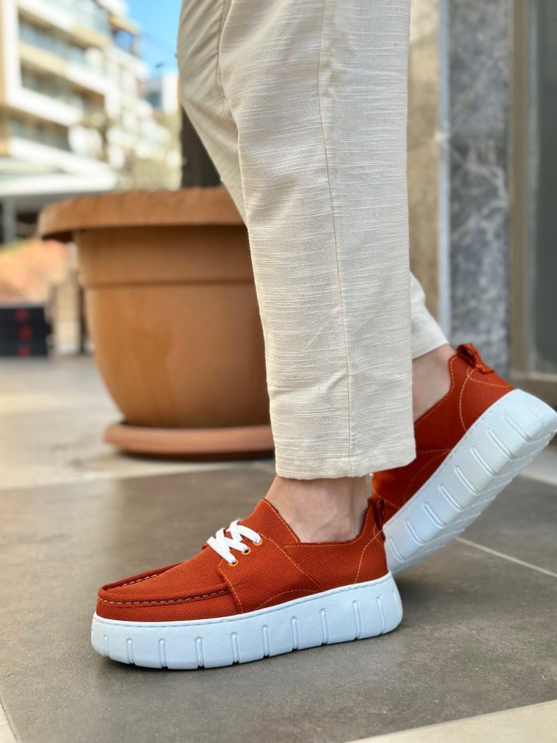 Boa BA0676 Men Sneakers, Linen Leather Orange Fashion Shoes - Image 2